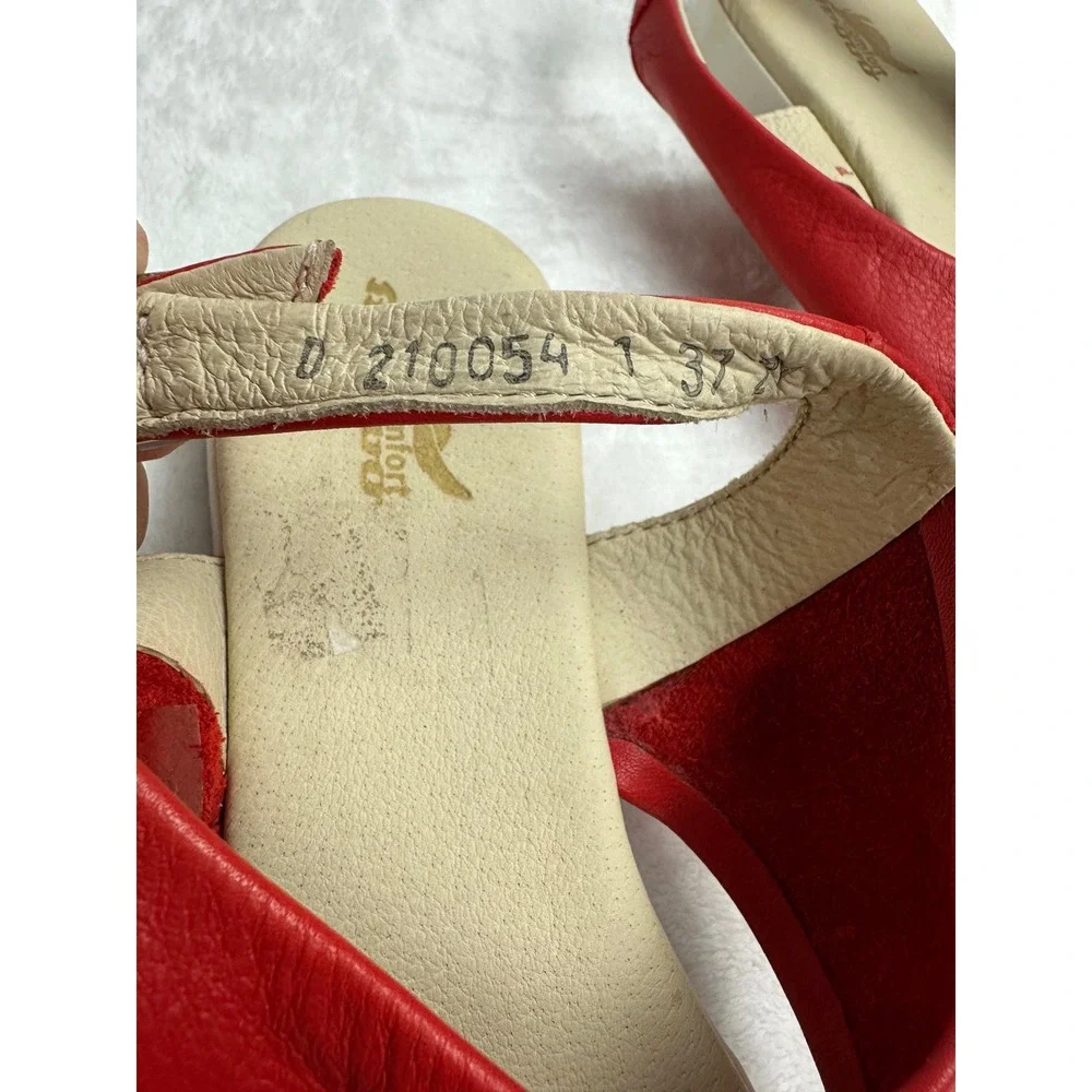 Aerobics Comfort Red Leather Criss Cross Slingback‎ Sandals 37 Made in Portugal